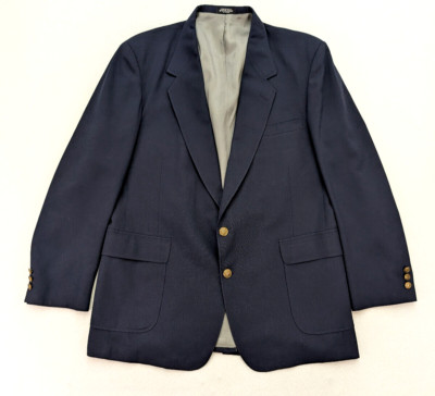 Towncraft Men's Blazer Jacket Sport Coat Size 44L Navy Blue Wool Blend