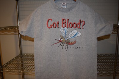Blood Sucking Mosquito vtg Haines Alaska Gray t shirt Medium S/M