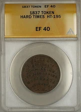 1837 Hard Times Token EF Sise & Co Portsmouth NH HT-195 ANACS EF-40 (A)