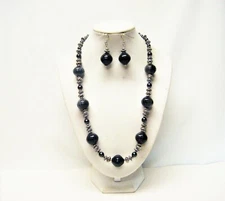 19mm Round Black Pattern Ceramic Bead Necklace/Earrings 