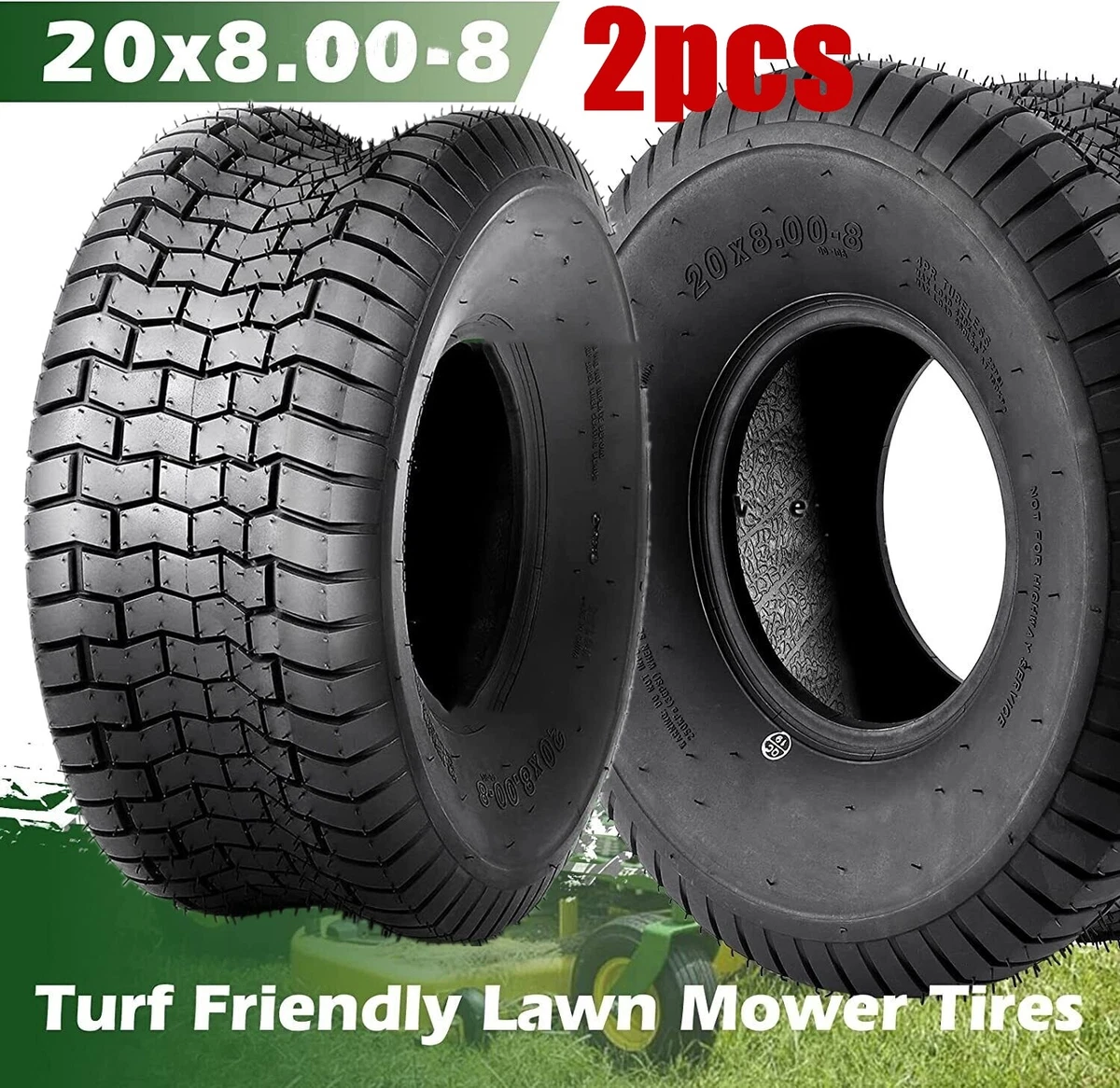 2 x 20x8.00 8 Lawn Mower Tire 20x8x8 Tractor Turf 950lbs Capacity 4ply Tubeless