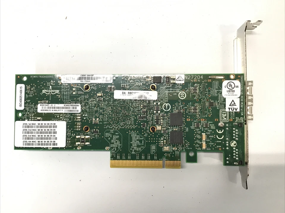 IBM 00E2719 4-Port 10Gb SFP+ 1Gb SR RJ45 Ethernet Copper Adapter PCIe Card - Image 2 of 3
