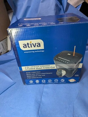 Ativa 3 In 1 Desktop Shredder 5 Folded Sheet Cross-Cut, New Open-Box. Free Ship.