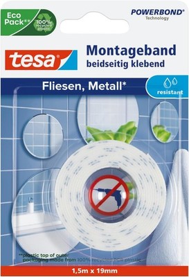 Tesa Powerbond Montageband Metall feuchtraumbeständig 10kg 1,5 m x 19 mm