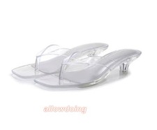 Women s Clear Heeled Sandals Transparent Slip On Summer Thong Mule Slides