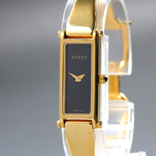 [Exc+5] Vintage GUCCI 1500L Quartz Black Dial Gold 12mm Women's Watch From JAPAN