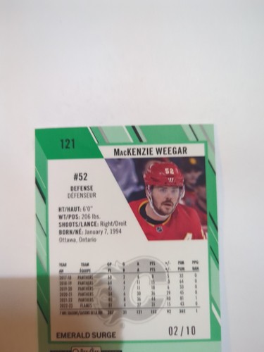 2023-24 O-Pee-Chee Platinum Hockey Mackenzie Weegar Emerald Surge 2/10 - Picture 6 of 6