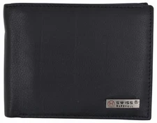 Swiss Marshall Mens Genuine Leather Passcase Bifold Wallet RFID Safe 2 ID Window