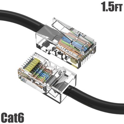 1.5FT Cat6 RJ45 Ethernet LAN Network UTP Non-Booted Patch Cable Copper Black