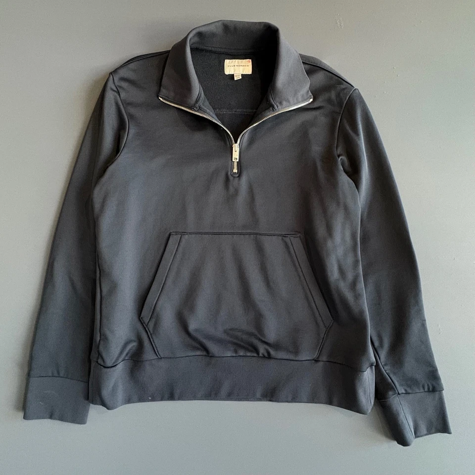 Мужской пуловер Club Monaco на четверть молнии | средний размер | темно-синий минималистский - Изображение 2 из 4