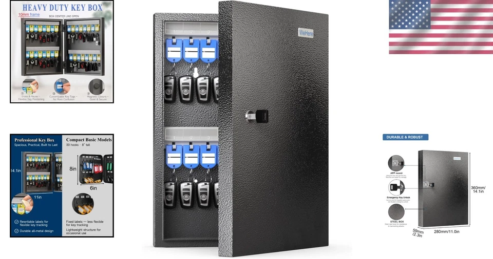 Stylish and Secure Wall-Mountable Key Locker with 32 Hooks for Easy Access - Image 2 of 4