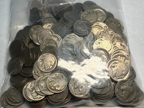 6+ ROLLS (244 pcs) Type1 on mound (1913) NO DATE BUFFALO NICKELS. Dateless P.D,S