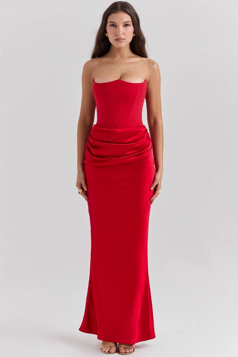 white christmas dresses HOUSE OF CB CHARMAINE CORSET MAXI DRESS – TheLuxeLend main image 1