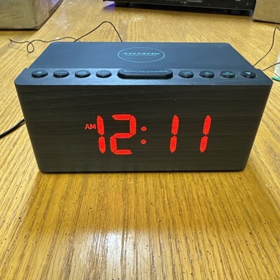 ANJANK Wireless Fast Charging Bedside Radio Alarm Clock Dimmable Gray Wood Look