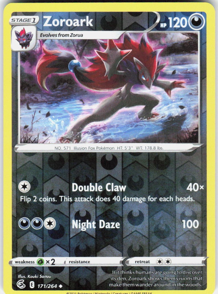 Zoroark Uncommon 171/264 Fusion Strike Pokemon Reverse Holo Near Mint