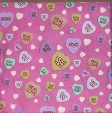 TWO Individual Paper Lunch Decoupage Napkins - VALENTINE PinkHearts/love/Be Mine