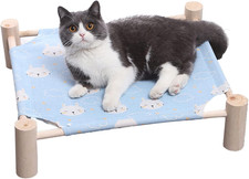 Pozico Cat Dog Hammock Bed Wooden Elevated Pet Cot with Breathable Mesh