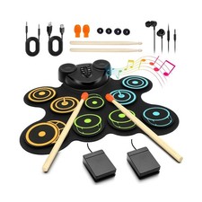 Electronic Drum Set for Kids Beginners, 9 Pads Electric Roll Up Drum Pad, B...
