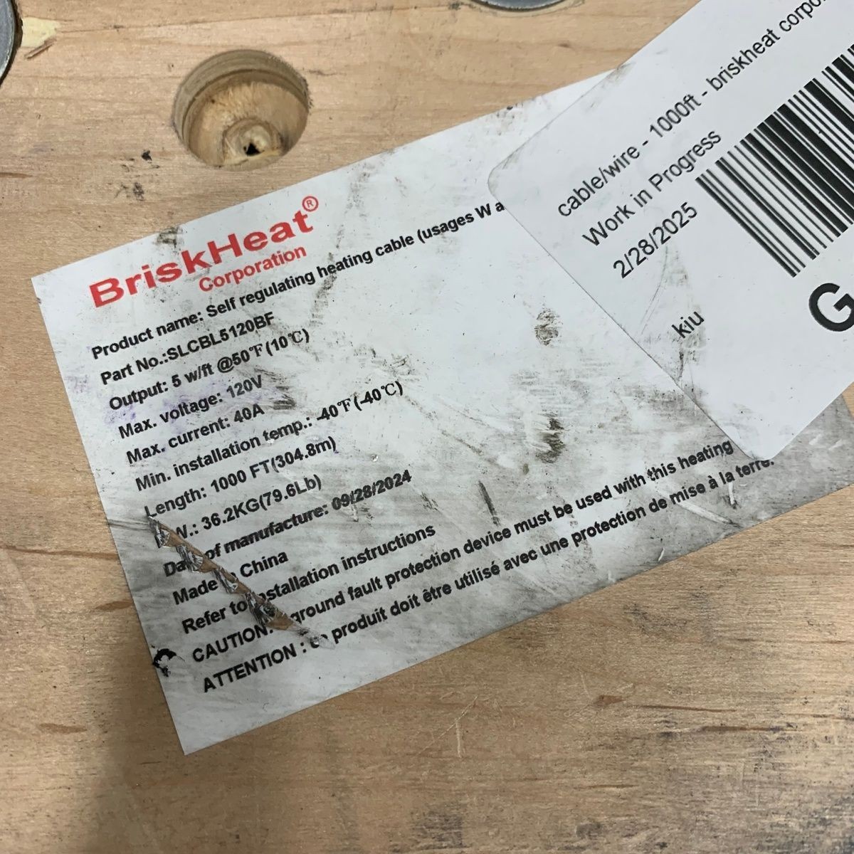 BRISKHEAT 1000 ft. Self-Regulating Heating Cable 40A 120V, Black SLCBL5120BF*