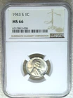 1943-S Lincoln Steel Cent NGC MS66 Frosty Luster in New Holder #J290Z