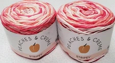 Lot of 2 Peaches & Creme STRIPEY ENERGETIC PINK Yarn 102 Yds Each 2 oz Each