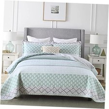 Floral Quilt Queen Size - 100 Cotton Reversible Queen 90"x98" Green/Grey