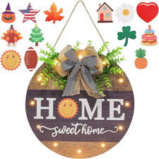Interchangeable Welcome Sign for Front Door with 14 Changeable Icons, Farmhouse