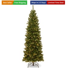 7.5 ft Pre-Lit North Valley Spruce Slim Artificial Christmas Tree, 400 Clear ...