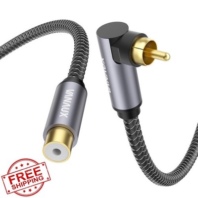 VANAUX 6ft RCA Extension Cable 90 Degree Right Angle Subwoofer Audio Cord