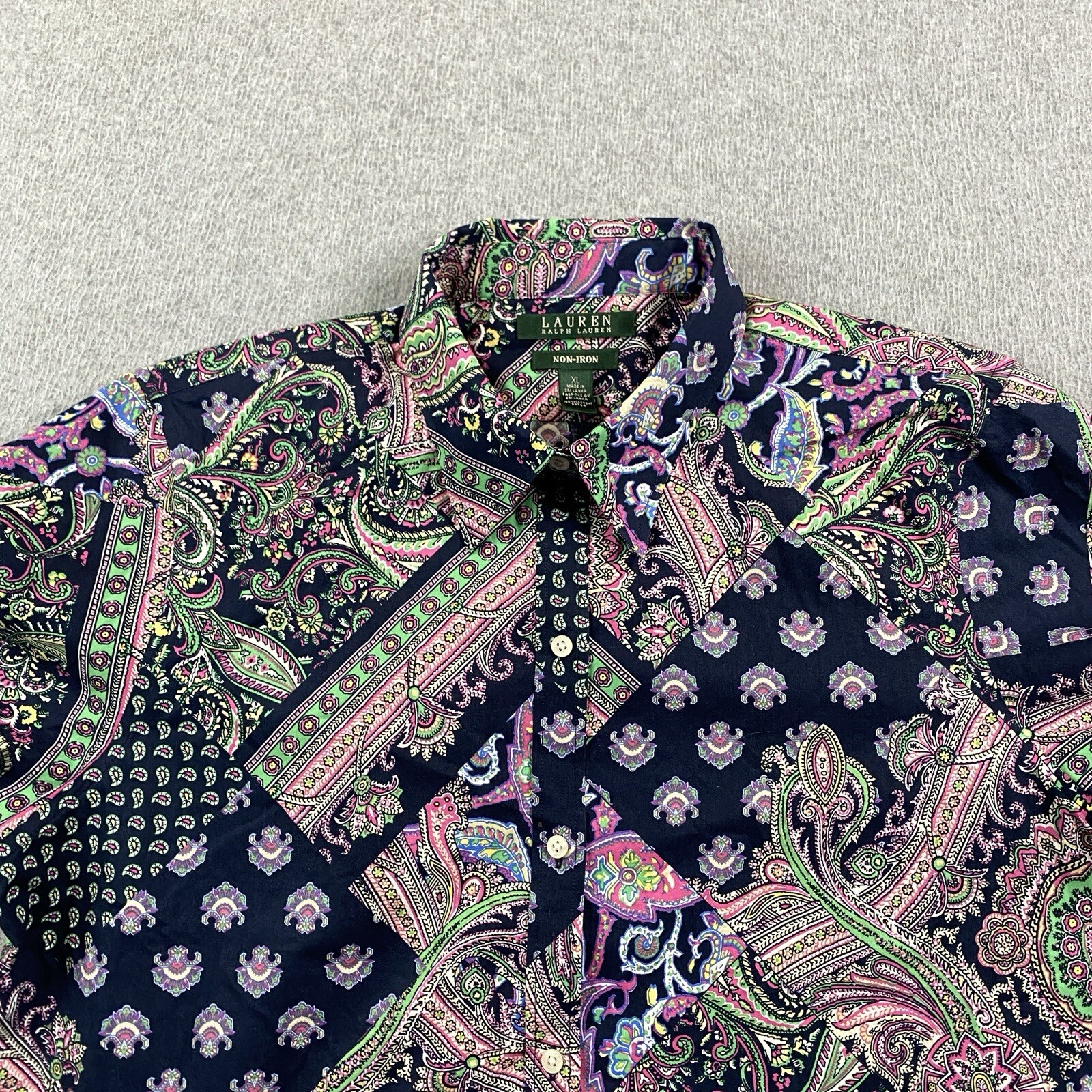 Lauren Ralph Lauren Button Shirt Womens XL Multi Paisley Patchwork Fractals Top