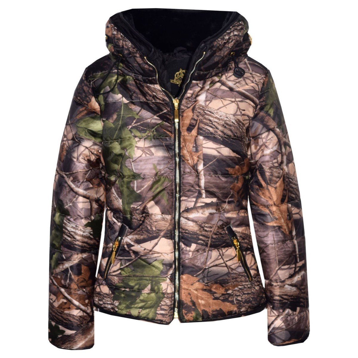 Kids Girls Jacket Padded Jungle Print Puffer Bubble Fur Collar 