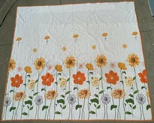 Orange Sunflower Mum Cotton Machine Quilted 96" X 86" Bedspread Quilt Blanket