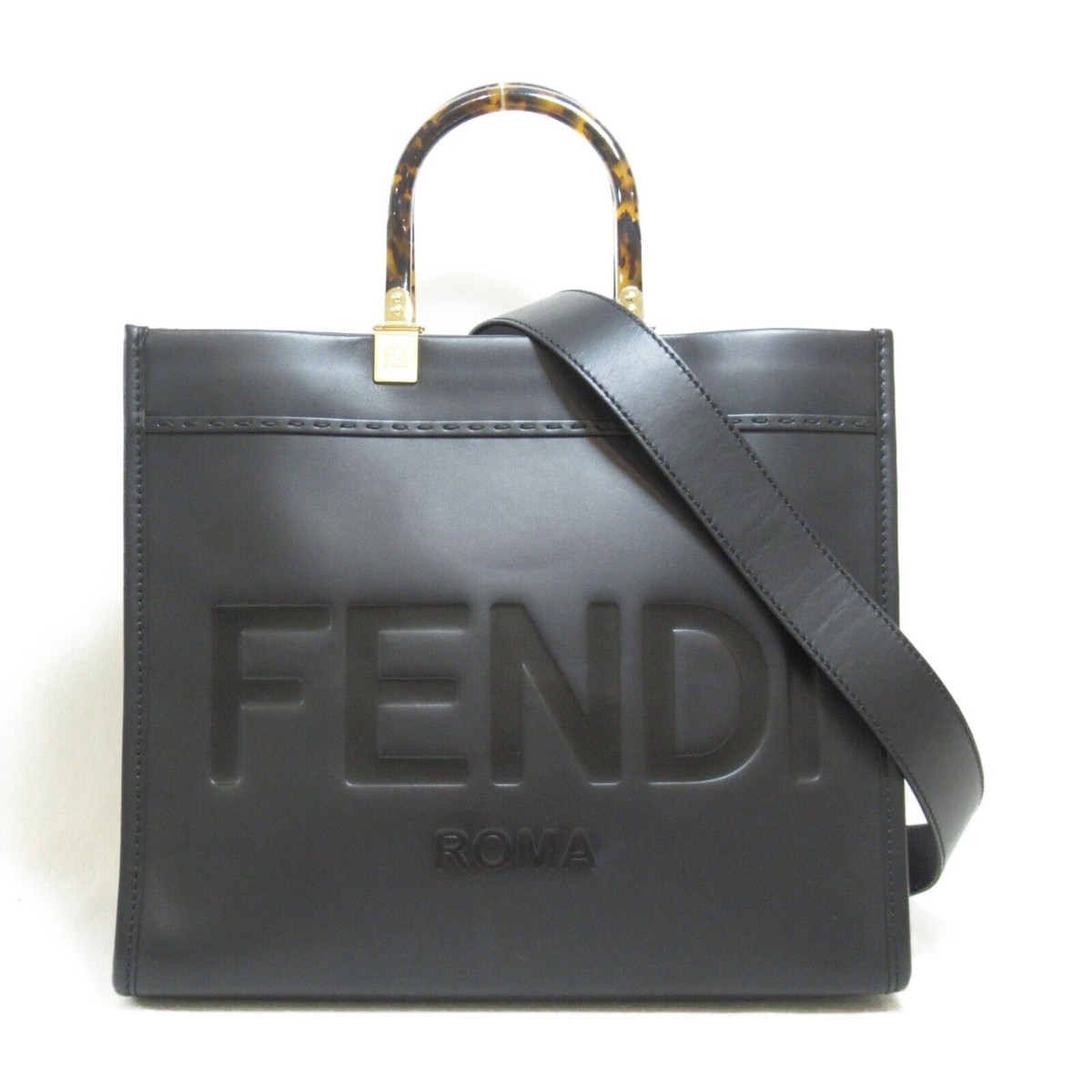 FENDI Sunshine 2Way Tote Hand Umhängetasche Leder Schwarz Gebraucht Damen