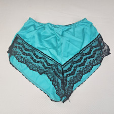 Vintage 70s 80s Turquoise Blue Satin Panties High Leg Black Lace S Nylon