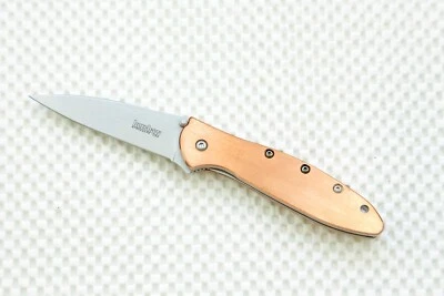 1660CU Kershaw Leek Pocket Knife plain Blade Flag Logo Copper scale Blem assist