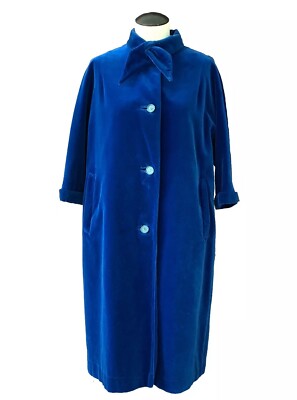 Vintage Blue Velvet Womens Coat Lawrence Of London Size Large Mrs Maisel British