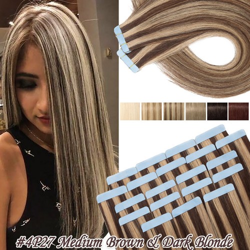 AAAA+ Tape In 100% Remy Human Hair Extensions Full Head Skin Weft 40PCS~80PCS - Picture 36 of 40