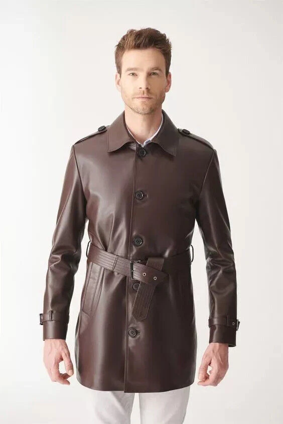 Genuine Casual Lambskin Mens Leather Trench Coat Wear Festive Stylish Haven