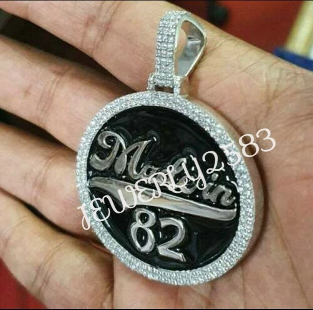 925 Silver 2.70Ct Men's Custom Enamel Filed Letter Pendant Free Stud - Image 3 of 4