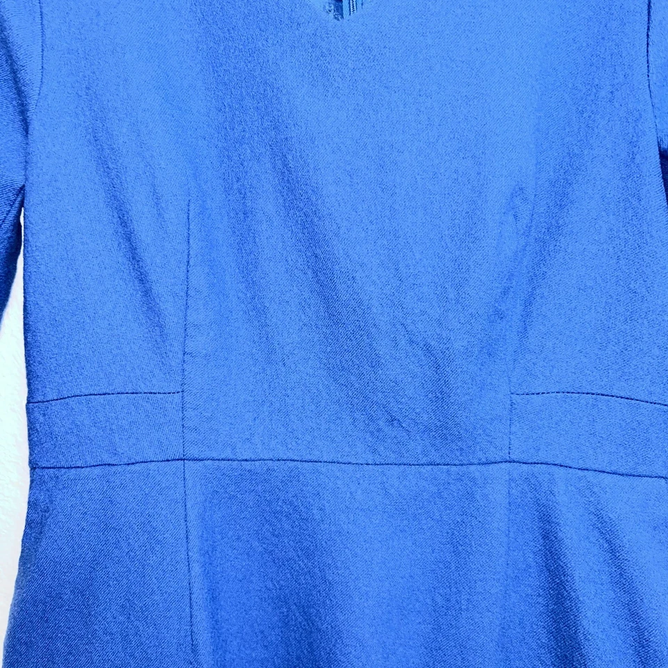 Pendleton Petite Blue Wool 3/4 Sleeve Lined Pencil Dress Pockets USA Made Size 8 - Image 4 of 4