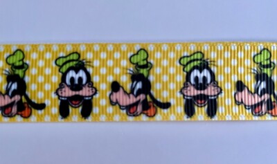 Silly Goofy cartoon yellow polka dots Disney Grosgrain ribbon BTY 7/8''