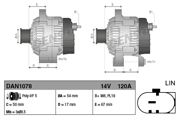 DENSO DAN1078 Alternator for Alfa Romeo, Chrysler, Fiat, Jeep, Lancia - Image 3 of 3