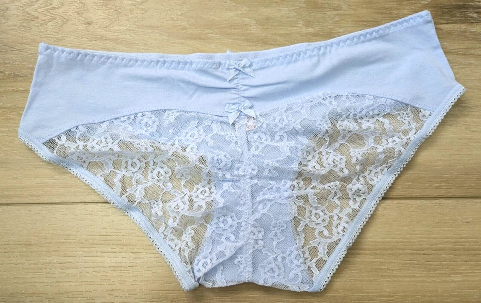 Victoria's Secret Azul Algodón Transparente Encaje Espalda Tiro Bajo Hiphugger Bragas Arcos S Foto 2 de 3