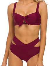 NEW Womens wine burgundy bikini swimsuit 2 pc set ladies sz L 12/4 padded cutout