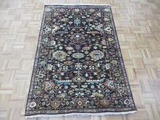 3'11 x 5'11 Hand Knotted Charcoal Black Antiqued Serapi Fine Oriental Rug G8418