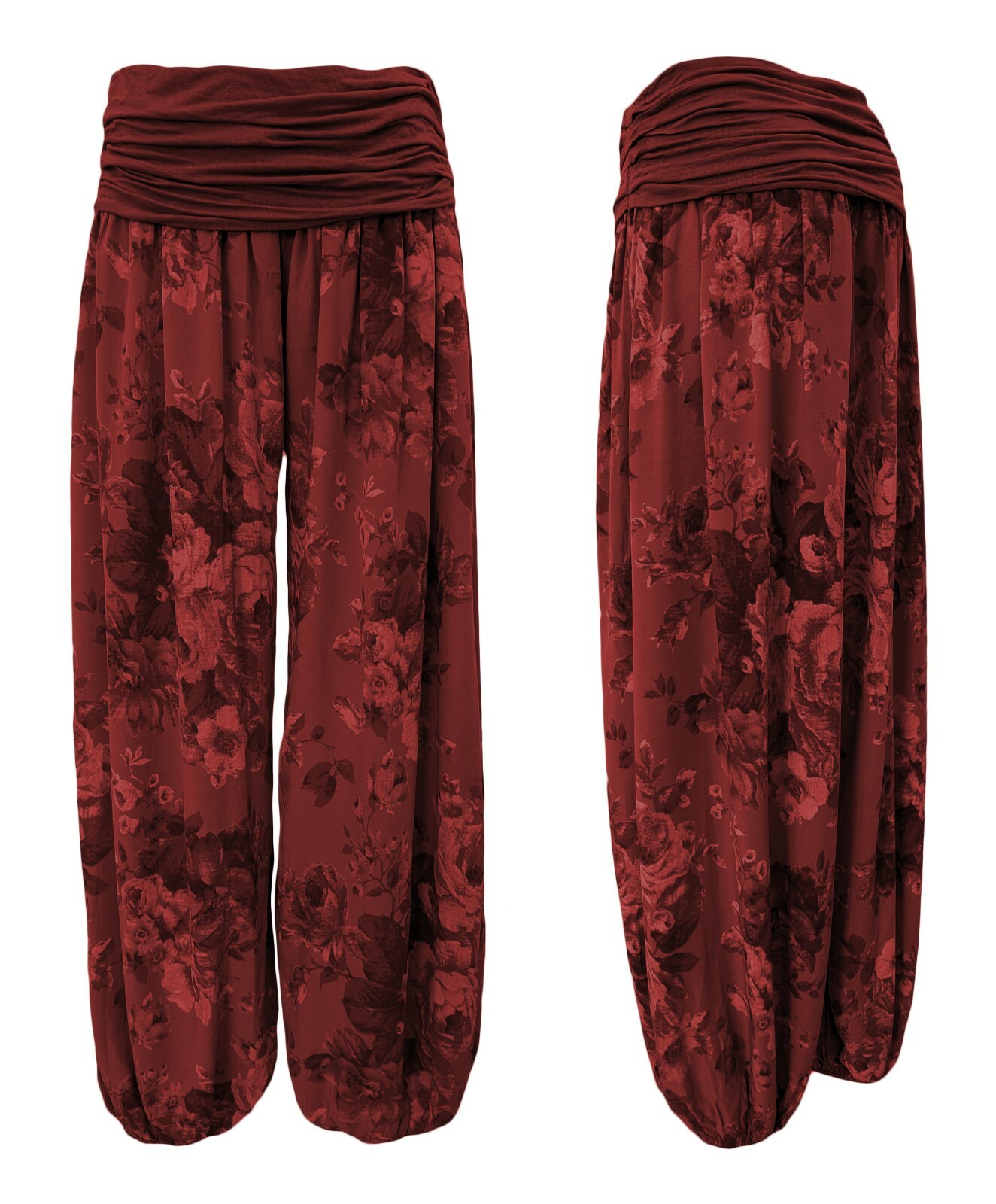 Lulupi Damen Haremshose Lang - Bequeme Weite Hose Mit Blumenmuster High Waist