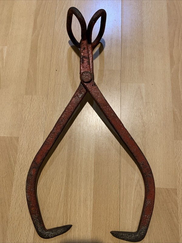 Antique Ice Block Tongs Large Heavy 20” Solid Forged Steel Iron