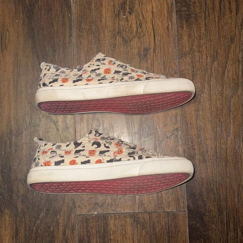 Zapatos sin cordones Corkys para mujer Babalu blancos Halloween vacaciones calabaza tela gato talla 9 - Imagen 7 de 19