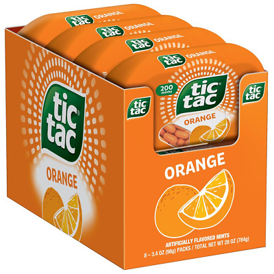 Tic Tac Orange Flavored Mints 8 Count, On-The-Go Refreshment 3.4 Oz Each