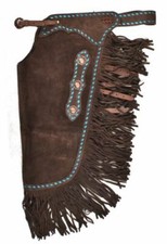 Western Saddle Horse Chinks / Chaps Brown Suede w/ Turquoise Buckstitch S M L